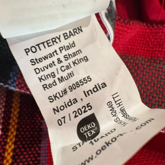 Pottery Barn Stewart Plaid Cotton Duvet Cover Red tartan KING - Picture 2 of 6